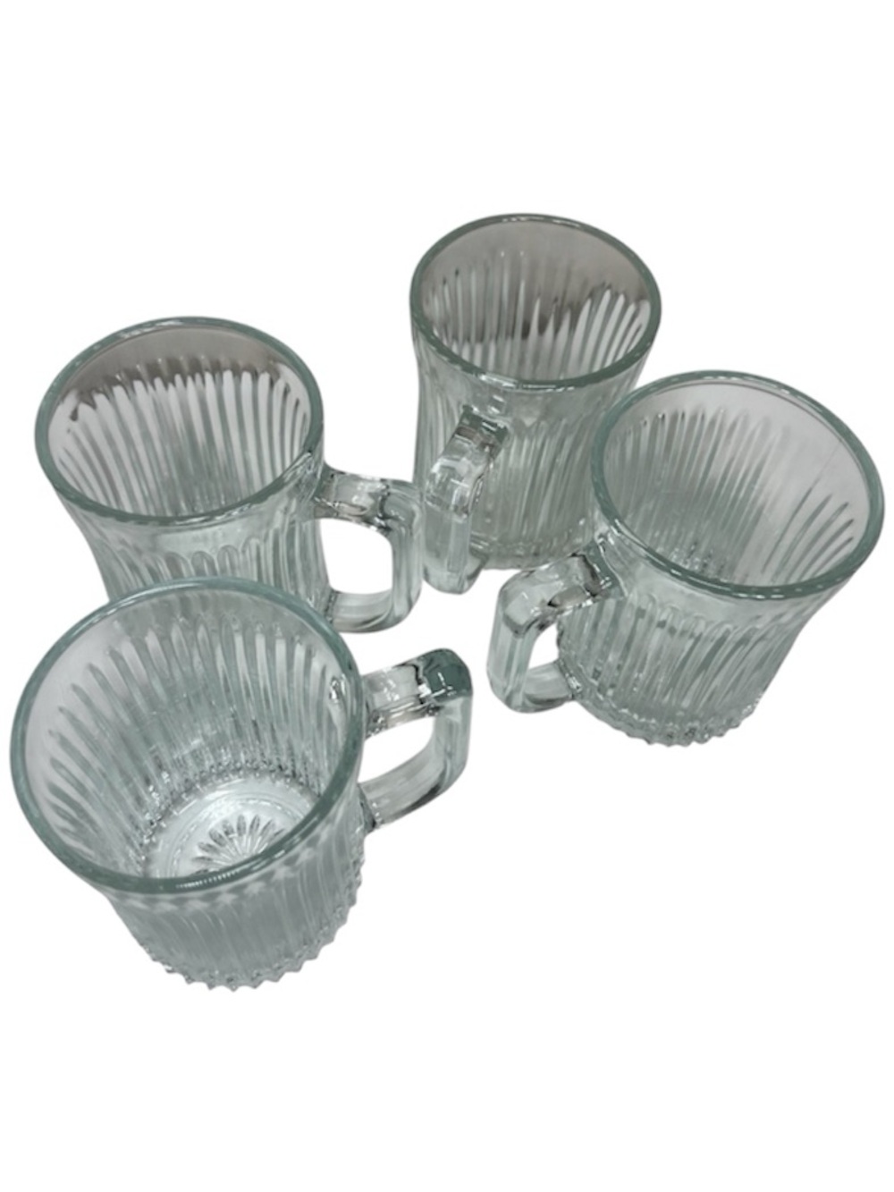 vintage‎ 70s Gibson Royal Crest Clear Ribbed Glass Coffee Te Mugs Set of 4